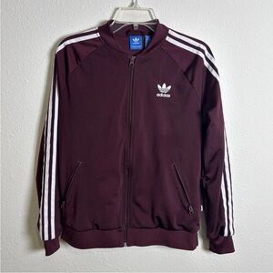 Y2K Adidas Trefoil Three Stripes Track Jacket Burgundy Women's Med Full Zip